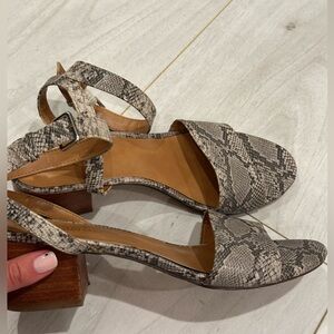 J. Crew Snake-Print Ankle Strap Heel Sandals - Gray